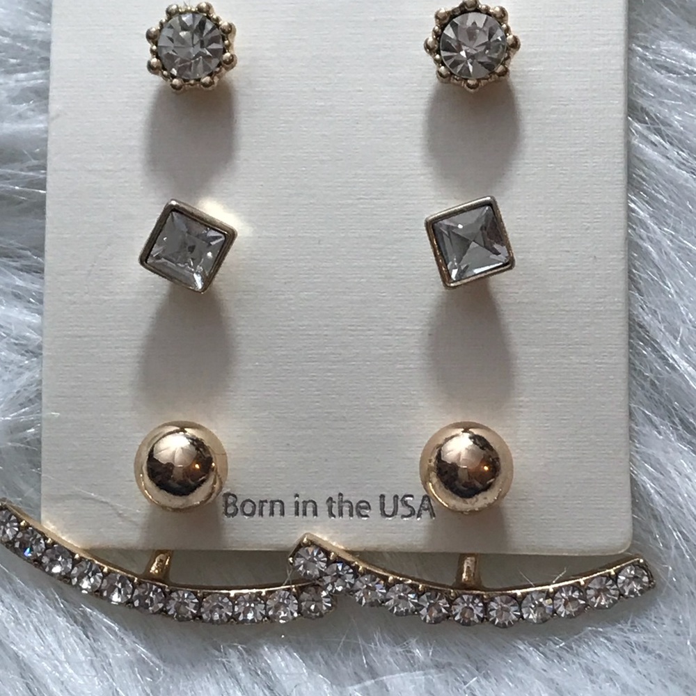 🆕🌸 3 PAIRS GOLD / STONE EARRING SET - Picture 2 of 5